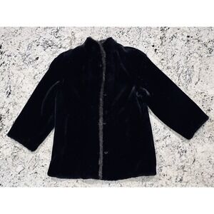 VTG Style VI Ltd Coat Black Faux Fur Long Sleeve Button Up Women Medium Made USA